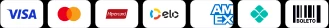Formas de pagamento: Visa, Mastercard, Hipercard, Elo, American Express, Pix e Boleto